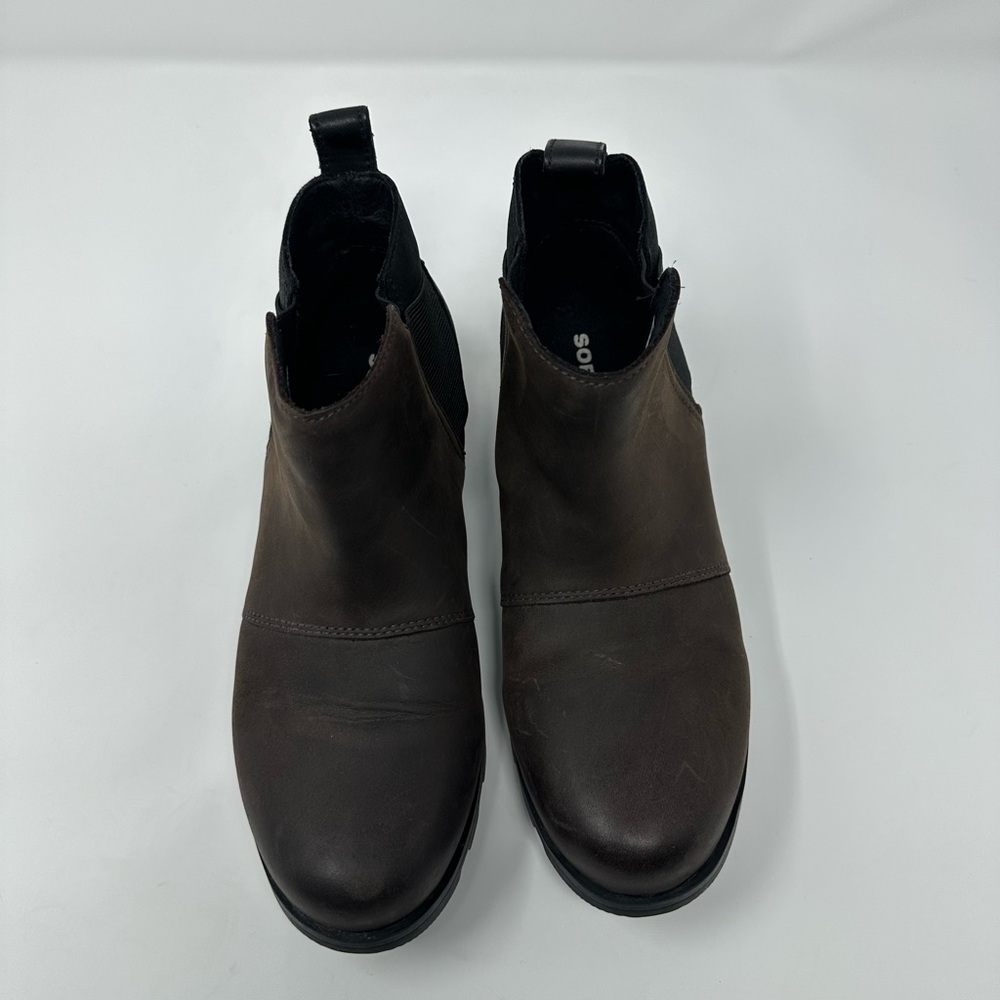 Sorel Womens Size 7 .5 Emelie Chelsea Boots Quarry Black Leather Waterproof Shoe - Picture 8 of 12